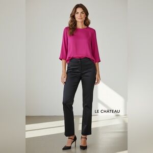 NEW, Le Château, Satin Black Pants, Elegant Flared Fit, Size 15/16